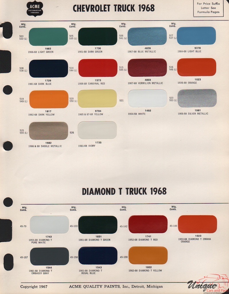 1968 GM Truck And Commercial Paint Charts Acme